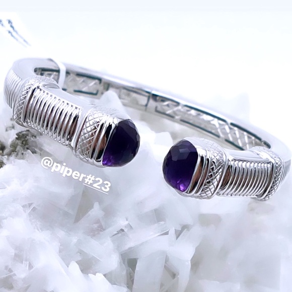 NWT Judith Ripka Cassandre Hinged Sterling Silver Cuff with Amethyst Gemstones - Picture 7 of 16